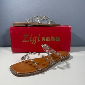 Zigi Soho Briella Womens Clear Rhinestone Slide Sandals Tan Square Toe Flat 8 M